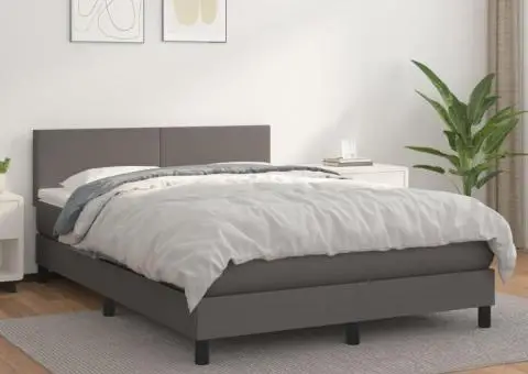 Pat box spring cu saltea, gri, 140x200 cm, piele ecologică - 1/5
