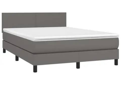 Pat box spring cu saltea, gri, 140x200 cm, piele ecologică - 3/5
