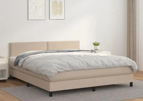 Pat box spring cu saltea, cappuccino, 180x200cm piele ecologică - 1/5