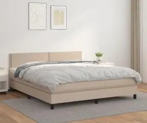 vidaXL Pat box spring cu saltea, cappuccino, 180x200cm piele ecologică