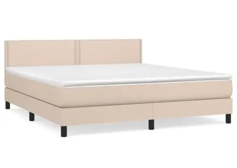 Pat box spring cu saltea, cappuccino, 180x200cm piele ecologică - 2/5
