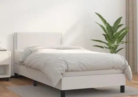 Pat box spring cu saltea, alb, 90x200 cm, piele ecologică - 1/5