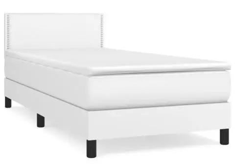 Pat box spring cu saltea, alb, 90x200 cm, piele ecologică - 2/5