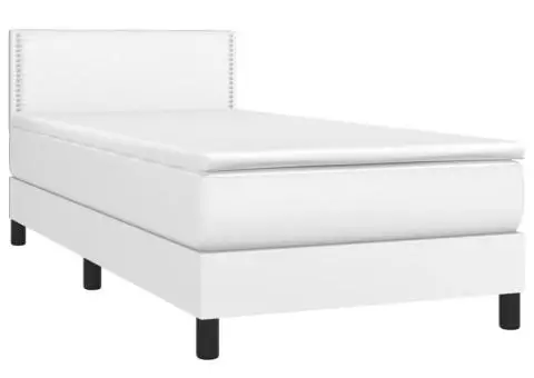 Pat box spring cu saltea, alb, 90x200 cm, piele ecologică - 3/5