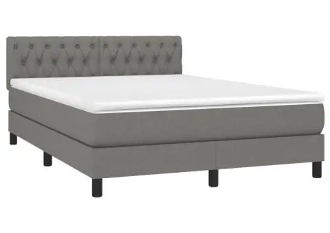Pat box spring cu saltea, gri închis, 140x200 cm, textil - 3/5