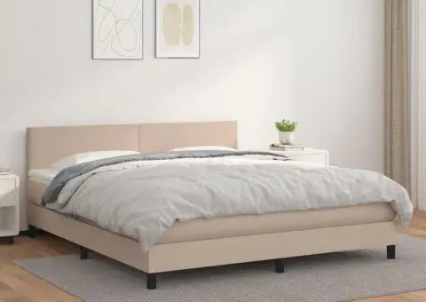 Pat box spring cu saltea, cappuccino, 160x200cm piele ecologică - 1/5