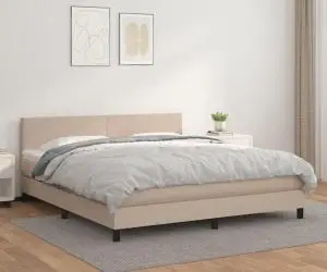 vidaXL Pat box spring cu saltea, cappuccino, 160x200cm piele ecologică