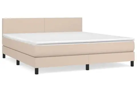 Pat box spring cu saltea, cappuccino, 160x200cm piele ecologică - 2/5