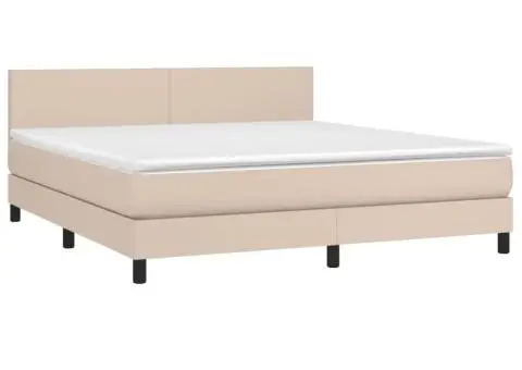 Pat box spring cu saltea, cappuccino, 160x200cm piele ecologică - 3/5