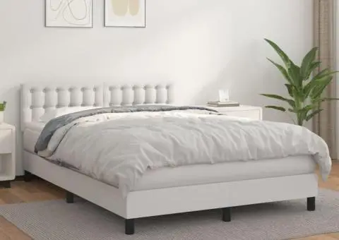 Pat box spring cu saltea, alb, 140x200 cm, piele ecologică - 1/5