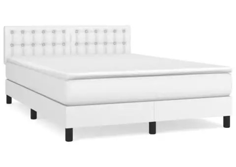 Pat box spring cu saltea, alb, 140x200 cm, piele ecologică - 2/5