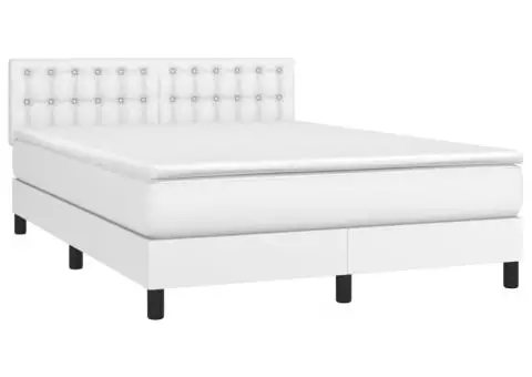 Pat box spring cu saltea, alb, 140x200 cm, piele ecologică - 3/5