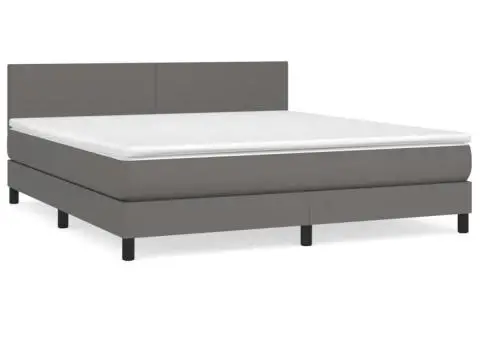 Pat box spring cu saltea, gri, 180x200 cm, piele ecologică - 2/5