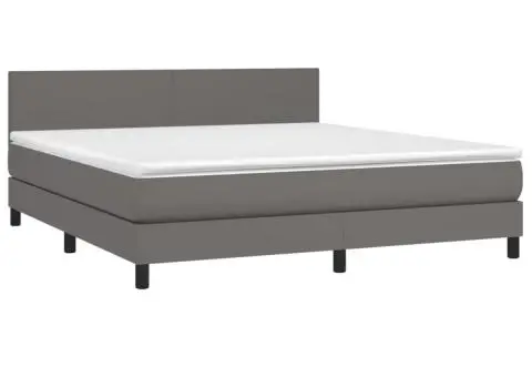 Pat box spring cu saltea, gri, 180x200 cm, piele ecologică - 3/5