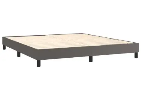 Pat box spring cu saltea, gri, 180x200 cm, piele ecologică - 4/5