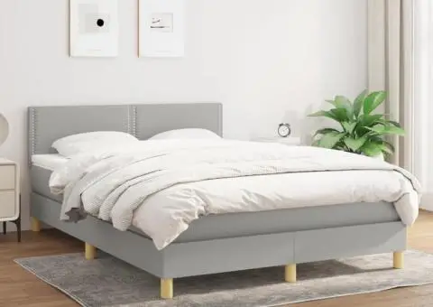 Pat box spring cu saltea, gri deschis, 140x190 cm, textil - 1/5