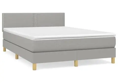 Pat box spring cu saltea, gri deschis, 140x190 cm, textil - 2/5