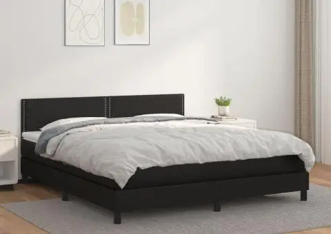 Pat box spring cu saltea, negru, 180x200 cm, piele ecologică - 1/5