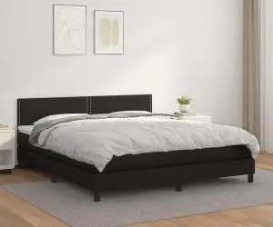 vidaXL Pat box spring cu saltea, negru, 180x200 cm, piele ecologică