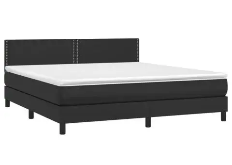 Pat box spring cu saltea, negru, 180x200 cm, piele ecologică - 3/5