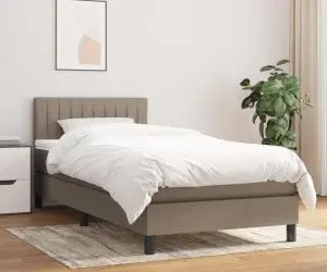 vidaXL Pat box spring cu saltea, gri taupe, 90x190 cm, textil