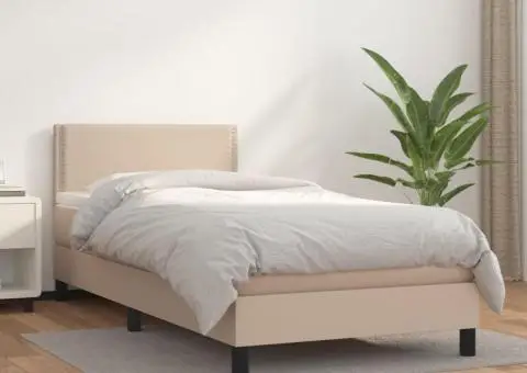 Pat box spring cu saltea, cappuccino, 90x190 cm piele ecologică - 1/5