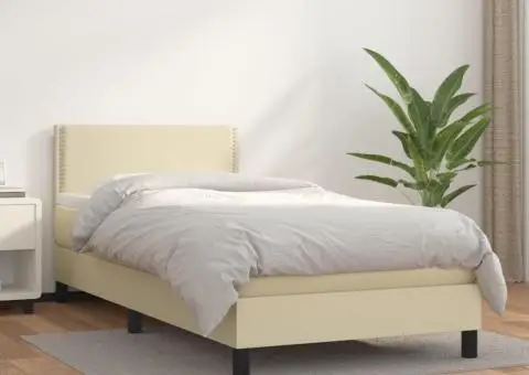 Pat box spring cu saltea, crem, 100x200 cm, piele ecologică - 1/5