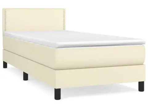 Pat box spring cu saltea, crem, 100x200 cm, piele ecologică - 2/5
