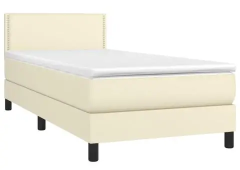 Pat box spring cu saltea, crem, 100x200 cm, piele ecologică - 3/5