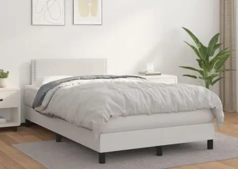 Pat box spring cu saltea, alb, 120x200 cm, piele ecologică - 1/5