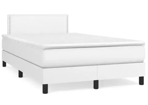 Pat box spring cu saltea, alb, 120x200 cm, piele ecologică - 2/5