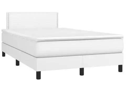 Pat box spring cu saltea, alb, 120x200 cm, piele ecologică - 3/5