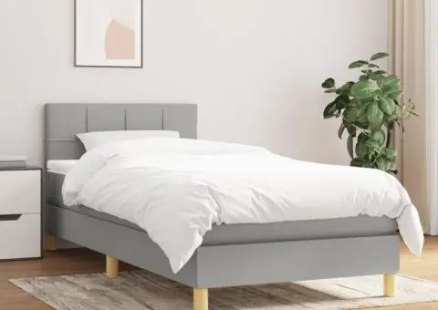 Pat box spring cu saltea, gri deschis, 80x200 cm, textil - 1/5