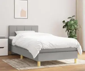 vidaXL Pat box spring cu saltea, gri deschis, 80x200 cm, textil