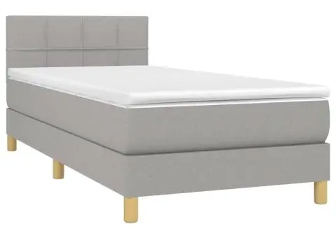 Pat box spring cu saltea, gri deschis, 80x200 cm, textil - 3/5