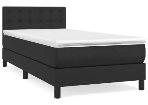 Pat box spring cu saltea, negru, 80x200 cm, piele ecologică - 2/5