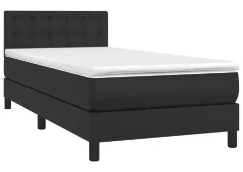 Pat box spring cu saltea, negru, 80x200 cm, piele ecologică - 3/5