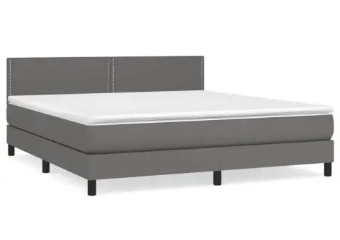 Pat box spring cu saltea, gri, 160x200 cm, piele ecologică - 2/5