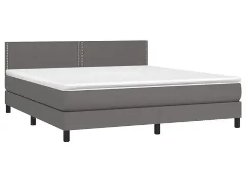 Pat box spring cu saltea, gri, 160x200 cm, piele ecologică - 3/5