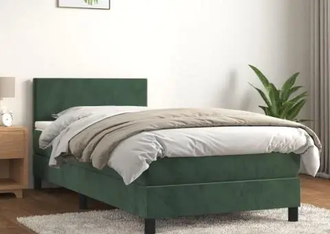 Pat box spring cu saltea, verde închis, 100x200 cm, catifea - 1/5