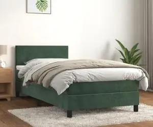 vidaXL Pat box spring cu saltea, verde închis, 100x200 cm, catifea