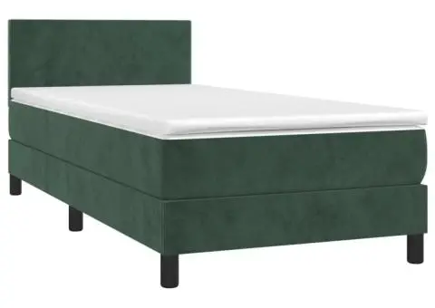 Pat box spring cu saltea, verde închis, 100x200 cm, catifea - 3/5