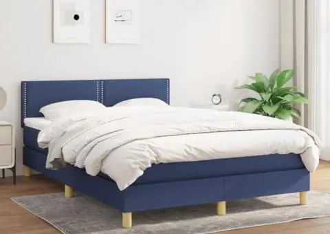 Pat continental cu saltea, albastru, 140x200cm, material textil - 1/5