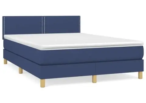 Pat continental cu saltea, albastru, 140x200cm, material textil - 2/5