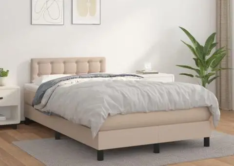 Pat box spring cu saltea, cappuccino, 120x200cm piele ecologică - 1/5