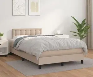 vidaXL Pat box spring cu saltea, cappuccino, 120x200cm piele ecologică
