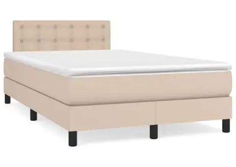 Pat box spring cu saltea, cappuccino, 120x200cm piele ecologică - 2/5