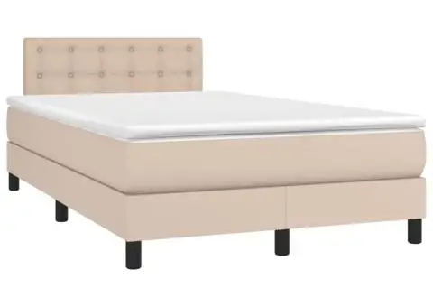 Pat box spring cu saltea, cappuccino, 120x200cm piele ecologică - 3/5