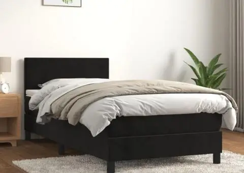 Pat box spring cu saltea, negru, 80x200 cm, catifea - 1/5