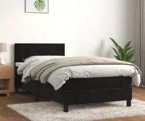 vidaXL Pat box spring cu saltea, negru, 80x200 cm, catifea